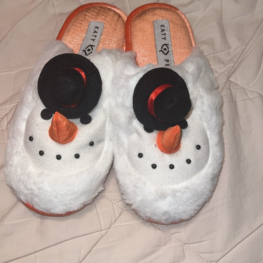 Katy Perry Snowman Slippers Orange Black Accents L
